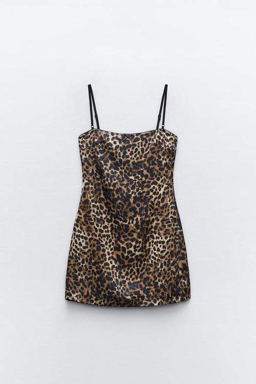ANIMAL PRINT SHORT SATIN DRESS